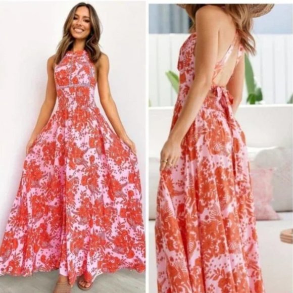 NEW! Anthropologie Abel the Label Floral Cut out Back Tie Maxi Dress, Size S - Picture 6 of 16